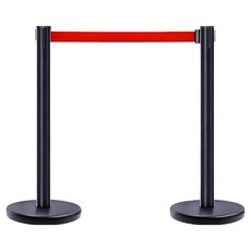 TiS 經濟實惠一體式不鏽鋼伸縮帶圍欄組, 2套, 黑色柱身 + 紅色伸縮帶