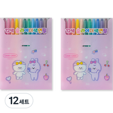 아이비스코리아 슬라이더 색연필 세트 12253 핑크, 12색, 12세트
