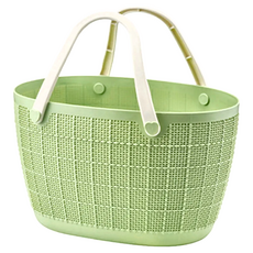 E.City 日式多功能果蔬野餐洗衣提籃 PE+TPR材質 上寬35cm 下寬48 x 25 x 21cm 提把高18cm, 茶綠色
