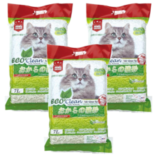 ECO Clean 豆腐貓砂, 7L, 結團力佳, 快速鎖住液體, 適合各種貓砂盆, 綠茶, 3袋
