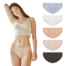 MULANG RUSE Daymi 女性三角內褲 5件組, 象牙白 + 珊瑚色 + 炭灰色 + 膚粉色 + 藍色