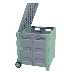 折疊式收納購物手推車 可收納蓋款, 綠色 + 灰色, 1個