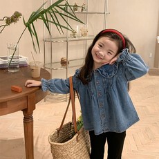 Ambb kids 艾摩贝贝 女童抓皺蕾絲牛仔上衣 CCV56GBL344