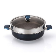HAPPYCALL 經典鑽石藍派對炒鍋 + 蓋子 + 蒸籠, 32cm, 藍色, 1套