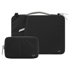 NAUGHTY GHOST 頑皮鬼 Atlas 防撞筆電包(含配件包/背帶)邊角防護設計 13~14吋適用, 筆電包365 x 265mm + 小包200 x 150mm, 經典黑, 1組