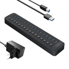 ORICO 奧睿科 CT2U3-16AB 16埠 附電源USB集線器, 黑色
