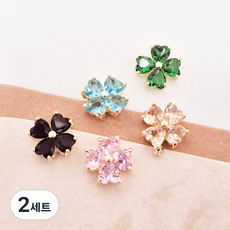 鋯石幸運草美甲飾品5件組, 混色, 2個