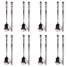 Willive 韓國製不鏽鋼烏龜餐具組, 銀色, 湯匙 + 筷子, 8套