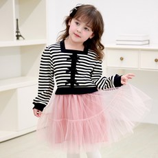 MARI N MORI 女童亞當斯家族珍妮條紋紗洋裝