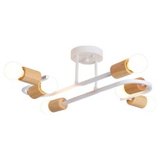 Honey Comb 北歐工業風半吸頂燈六燈, 簡約時尚, 木質燈座, 節省空間, 1入