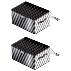 Starshop 居家防塵衣物分隔整理收納箱 9格帶蓋 千鳥格PP板種子盒 無紡布+PVC 材質 黑色, 千鳥格, 2個, 44 x 30 x 20cm
