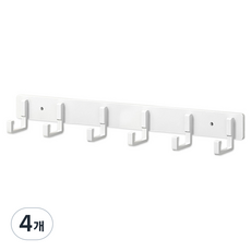 Hanbomnuri 免鑽孔 黏貼式 多用途 壁掛掛鉤 衣架 6鉤, 白色, 4個