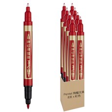 Pentel 雙頭油性筆 N75W-B, 紅色, 8支