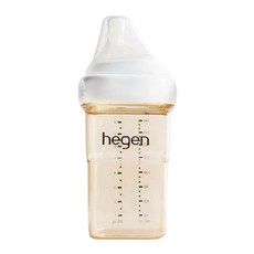 hegen 金色奇蹟 PPSU 多功能方圓型寬口奶瓶 快速開關設計 智能防脹氣 可疊放收納, 白透明色, 240ml, 2個