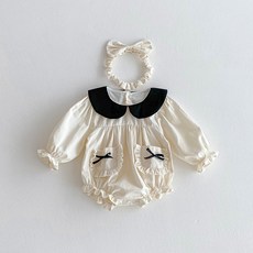 스타도어 유아용 프릴 리본포켓 긴팔수트 + 헤어밴드 세트