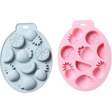 矽膠烘焙模具2件組 水果造型 9格, 藍色, 粉色