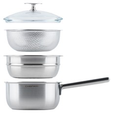 CHEFWIN 電磁爐 316 五層一體式智慧料理鍋 副食品鍋 + 玻璃鍋蓋組, 18cm, 混合色, 1個