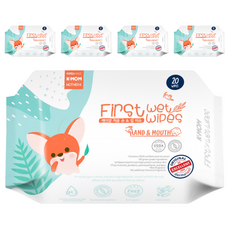 MOTHER-K 自然純淨嬰幼兒濕紙巾 柔花隨身款 20張 無香精酒精 寶寶口手屁屁可用 雙面柔花壓紋 添加霍霍巴籽油, 104g, 5包