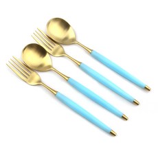 Bogen Le Bien 金色餐具大茶匙 2p + 沙拉叉 2p 組, 1套, 大茶匙 + 沙拉叉, 柔和藍
