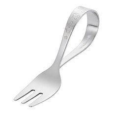 Echo 不鏽鋼兒童安全學習叉子 輕巧安全 幼兒易握 彎曲握柄, 銀色, 1支