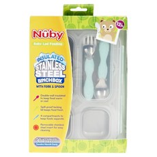Nuby 不鏽鋼4格餐盒, 餐盒 + 叉子 + 湯匙, 顏色隨機, 1組
