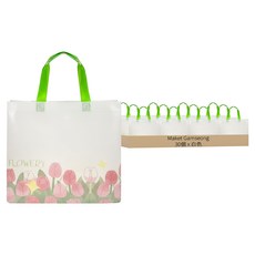 Maket Gamseong 印花不織布包裝購物袋, 30個, 鬱金香 白色