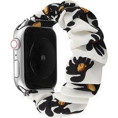 4YOU 애플워치 패턴 스크런치 밴드, 빅플라워 화이트