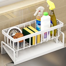 秀姐妹 水槽快乾瀝水 菜瓜布洗碗精收納架, 1個, 白色