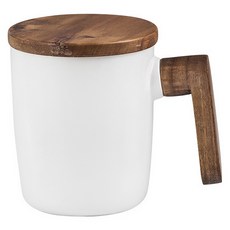 良瑞軒有限公司 北歐風原木杯蓋陶瓷馬克杯, 消光白, 1個