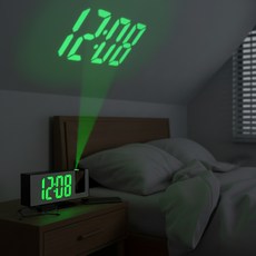 마샤투 디지털 거울 LED 시계, 블랙 + 그린 숫자