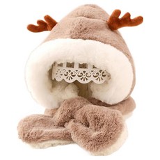 Kori Deer 可莉鹿 保暖絨毛麋鹿嬰兒童連帽圍巾，可愛造型，柔軟舒適，多色可選, 1入, 棕色, 頭圍45~52cm