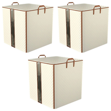 ANTIAN 無紡布大容量衣物收納袋/可折疊衣物收納包/衣櫃衣物防塵防潮衣物袋 180L, 米白色, 3個