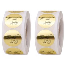 indi.k Thank You字樣燙金大包裝 貼紙 2.5cm 1000入, 2個, 多色