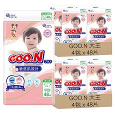 GOO.N 大王 敏感肌黏貼型尿布 9~14kg, L, 384片