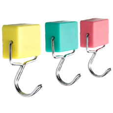 AXIS 艾克思 日式馬卡龍免釘無痕強力磁鐵掛勾 承重2公斤 4.1x3.3公分 Set 3個, 黃色 + 粉色 + 藍色, 1組