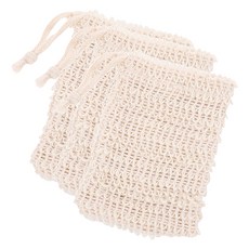 抽繩棉麻肥皂袋, 米白色, 3個