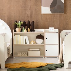 소르니아 아동용 우디 자작나무 교구장 2단 방문설치, 아이보리