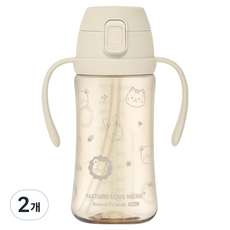 네이쳐러브메레 애니멀프렌즈 PPSU 원터치 빨대컵, 300ml, 2개, 크림베이지