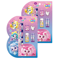 STUDIO EIGHT Catch Teenieping第5季文具組 鉛筆 3支+鉛筆蓋 2個+橡皮擦+握筆器+迷你削鉛筆器, Heartsping, 2組