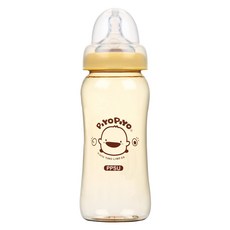 PiYOPiYO 黃色小鴨 寬口PPSU防脹奶瓶, 模彷乳房自然曲線, 防脹透氣閥, 耐熱達180°C, 無雙酚A, 無塑化劑, 棕色, 360ml, 1個