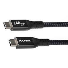 POLYWELL 寶利威爾 USB4 Type-C PD3.0 100W 超高速傳輸充電線, 0.8m, 黑色, 1條