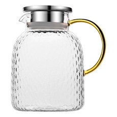 FOREVER 耐熱玻璃不鏽鋼把手水壺, 銀色 + 透明色 + 金色, 1L, 1個