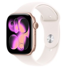 Apple 2025 Apple Watch S11 玫瑰金色鋁金屬 + M/L淡胭粉色運動型錶帶, 46mm, 玫瑰金色 + 淡胭粉色, GPS