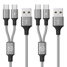 DGG Type-C 2線高速充電多功能傳輸線 120cm, 2個, 金屬銀