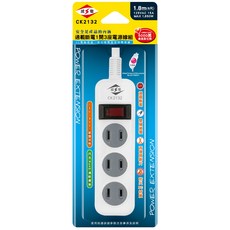WeiTien 威電 過載斷電1開3座電源延長線 1.8M(6尺) 125VAC 15A MAX 1,650W, 2.7m, CK2132, 1條