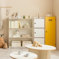 소르니아 아동용 우디 자작나무 교구장 3단 방문설치, 아이보리