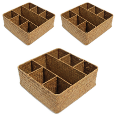 Gongganlove 方形可拆卸儲物藤籃, 天然, 3個