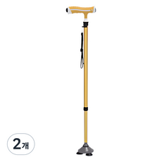 디페이브 클래식 노인 어르신 3발 논슬립 핸들 조명 지팡이 골드, 2개