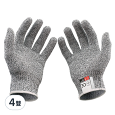 居家萬用5級防護防割手套, 特大(XL)以上, 4雙, 灰色