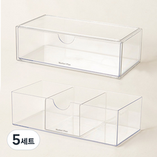 마켓플랜 퓨어 클리어 다용도 화장품 수납함 쓰리슬롯 + 원슬롯 커버 c 세트, 투명, 5세트